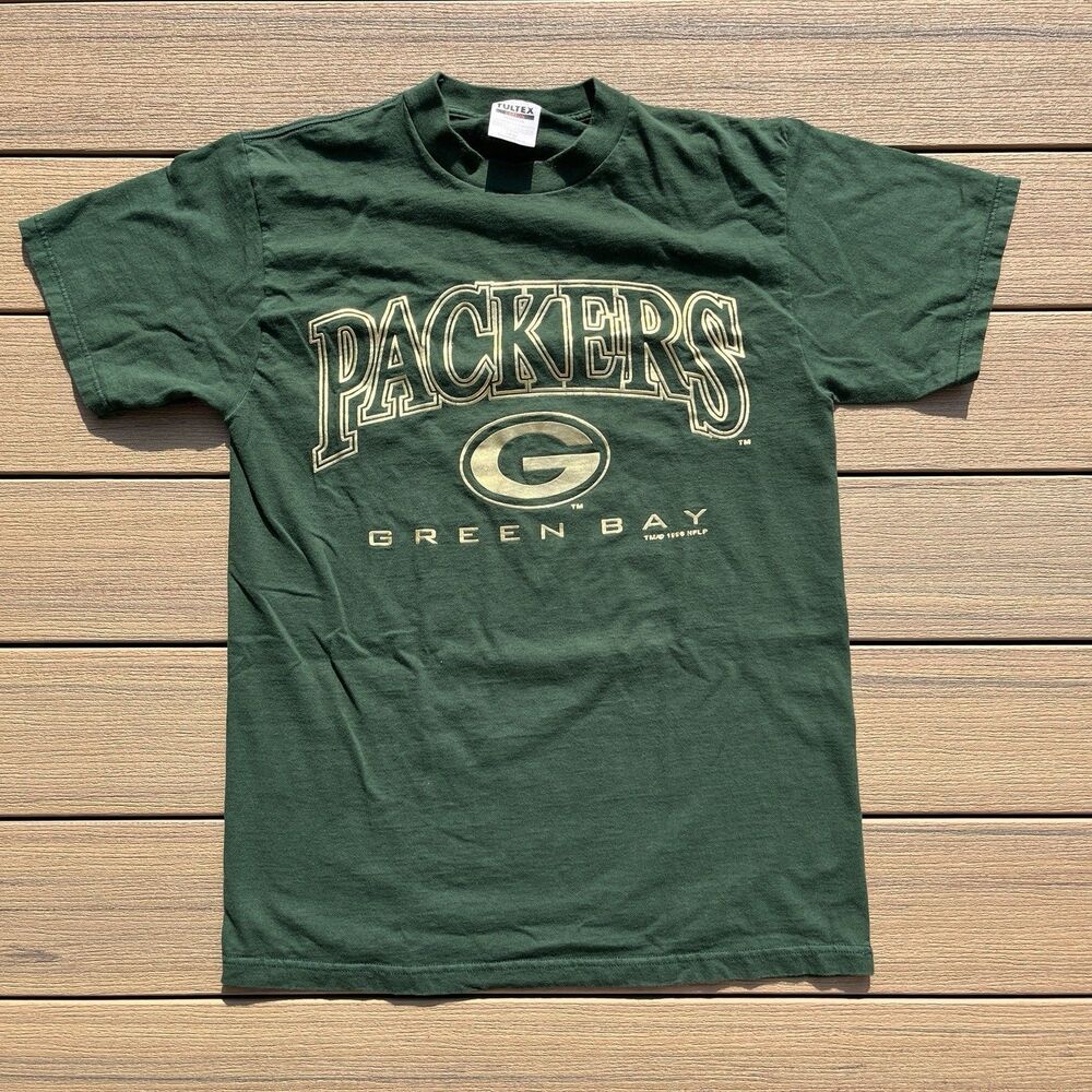 Vintage 1996 Green Bay Packers Gold Metallic NFL Football Tultex T-Shirt Size L